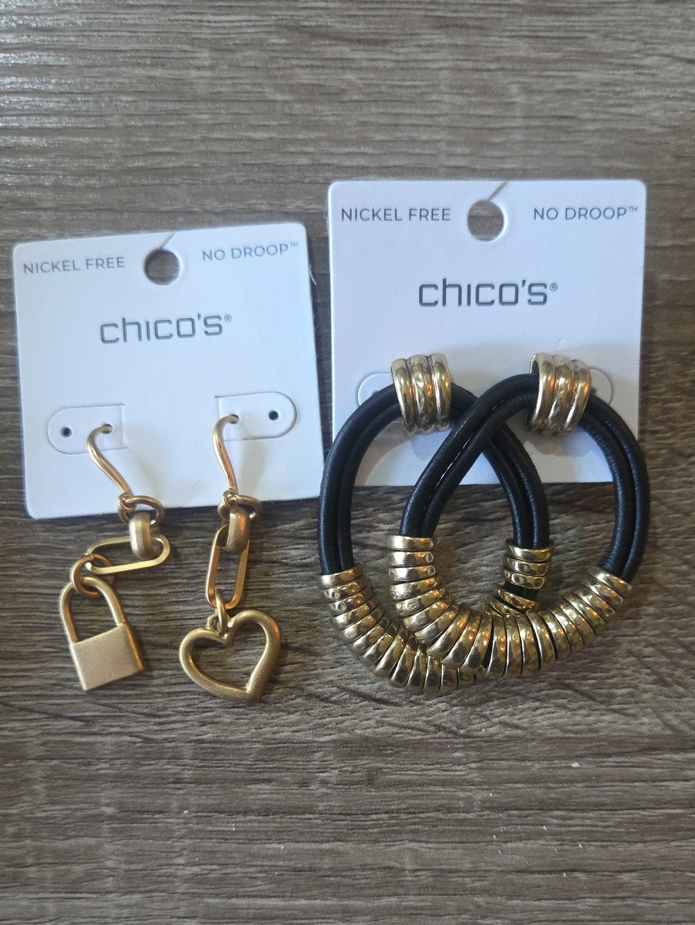 Chico's Gold-Tone Charm Drop and Black Hoop Earring Duo